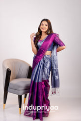 Indupriyaa Grey Nd Wine Designe Handloom Tissue Cotton Saree
